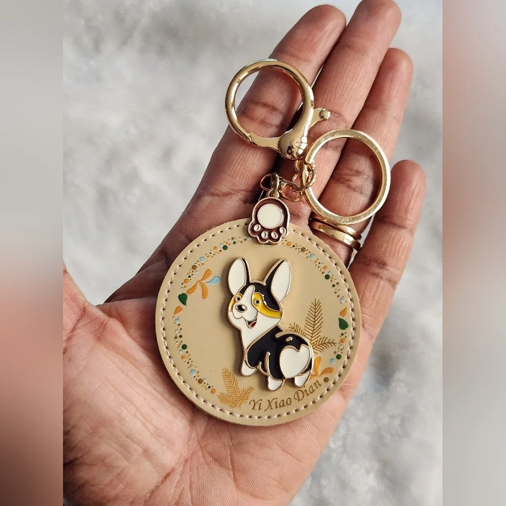 Cute Corgi Keychain with Gold Accents Bag Charm